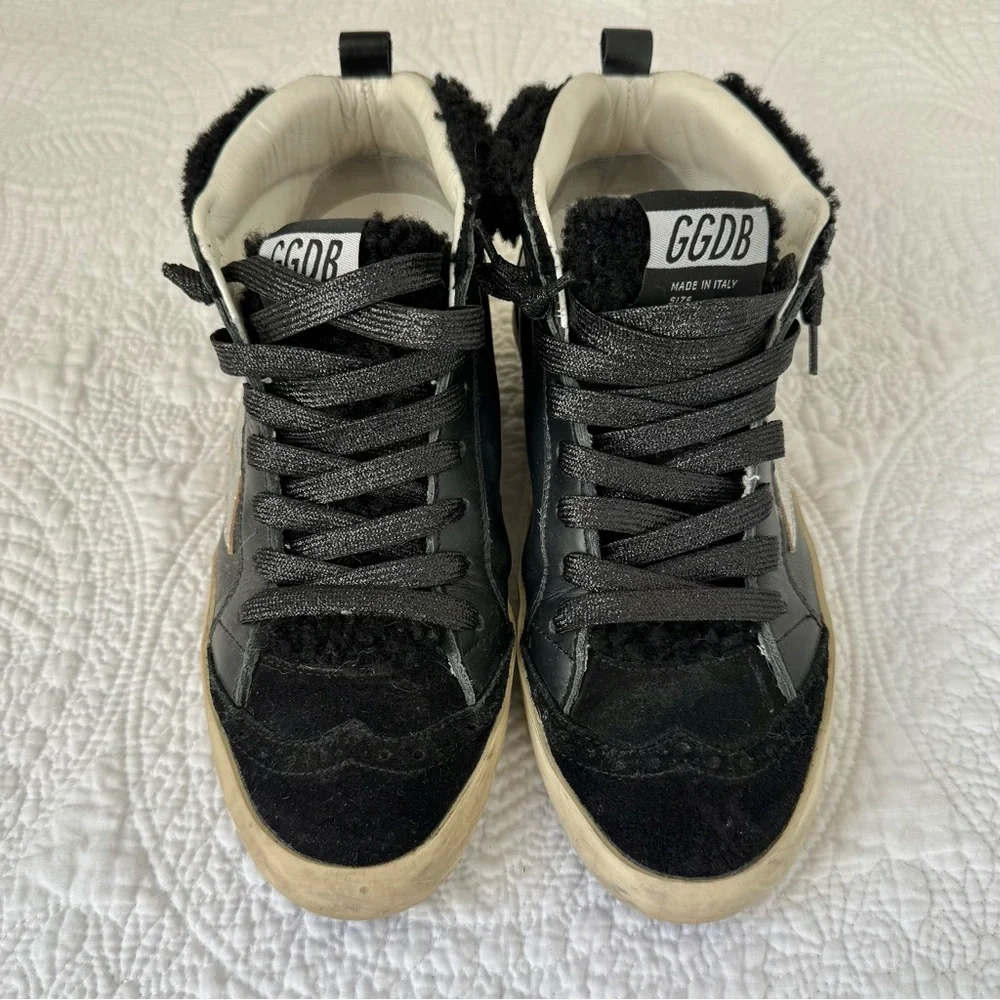 Golden Goose Mid Star Black Suede Shearling Sneakers Women’s 7 - Picture 2 of 9
